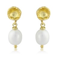 SAMOS SEED POD EARRINGS WITH DROP PEARL IN 18CT GOLD VERMEIL