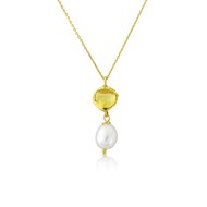 SAMOS NECKLACE WITH GOLD VERMEIL DISC & DROP PEARL
