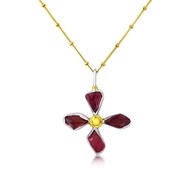 TOURMALINE DAISY CROSS WITH GOLD SET IN SILVER
