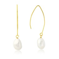 LARGE IRREGULAR WHITE PEARLS ON LONG OVAL SILVER OR GOLD HOOKS