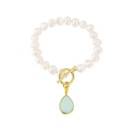 MUSTIQUE WHITE PEARL BRACELET WITH AQUA CHALCEDONY DROP