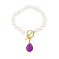 MUSTIQUE WHITE PEARL BRACELET WITH LAVENDER CHALCEDONY DROP
