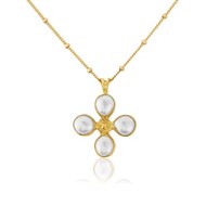 SMALL PEARL DAISY CROSS IN 18ct GOLD
