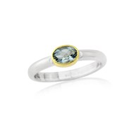 SMALL SILVER RING WITH AQUAMARINE SET IN 18ct GOLD