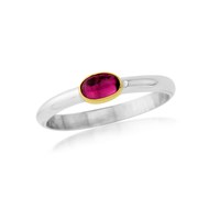 SMALL SILVER RING WITH PINK TOURMALINE SET IN 18ct GOLD