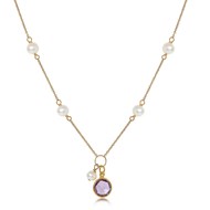 GOLD NECKLACE WITH SMALL PEARLS AND AMETHYST DROP