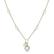 GOLD NECKLACE WITH SMALL PEARLS AND BLUE TOPAZ DROP
