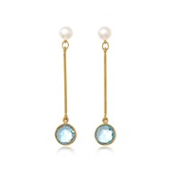 PEARL STUDS WITH LONG GOLD VERMEIL STEM & BLUE TOPAZ